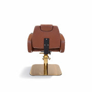 Luxury Gold & Cognac Leather Hydraulic Salon Chair | Professional Barber & Styling Chair with Adjustable Headrest